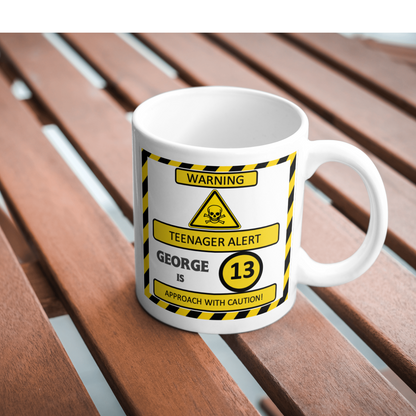 Personalised Teenager Alert Birthday Mug & Card Gift Set – Custom Name & Age