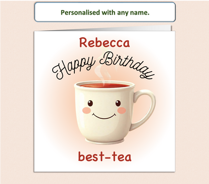Personalised best-tea (bestie) tea mug Birthday Card