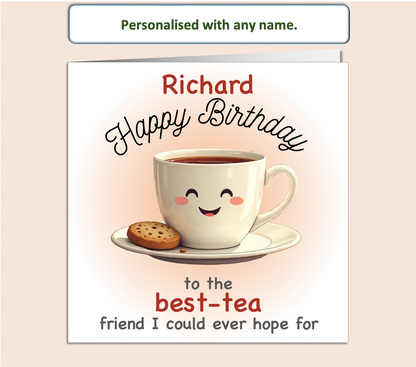Personalised best-tea (bestie) tea cup and biscuit Birthday Card