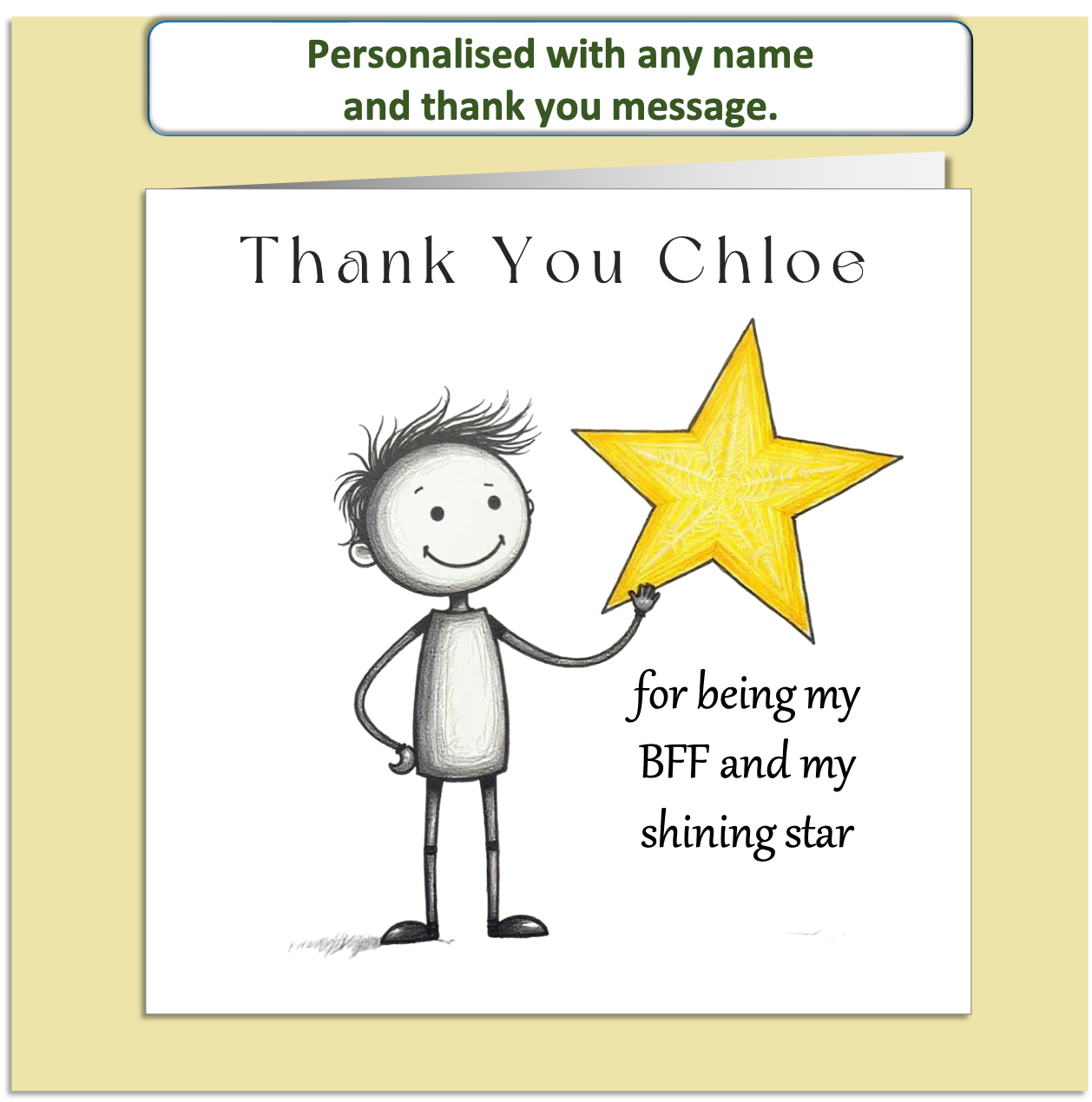 Personalised Thank You Card – Mollie & Doodle Star Support Design – Custom Name & Message