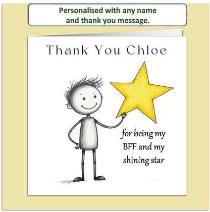 Personalised Thank You Card – Mollie & Doodle Star Support Design – Custom Name & Message