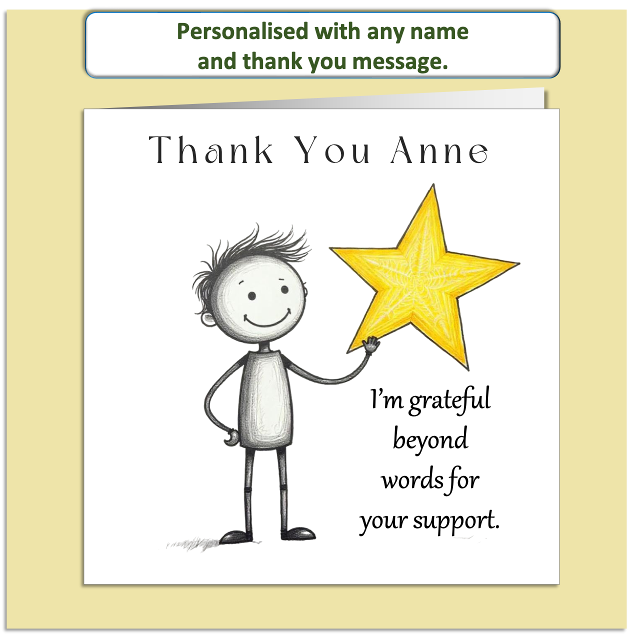 Personalised Thank You Card – Mollie & Doodle Star Support Design – Custom Name & Message
