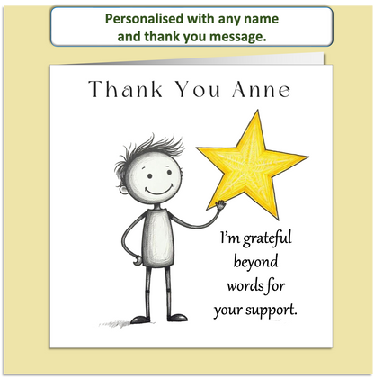 Personalised Thank You Card – Mollie & Doodle Star Support Design – Custom Name & Message