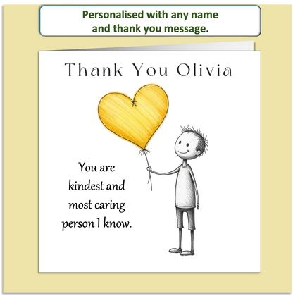 Personalised Thank You Card – Mollie & Doodle Heart Balloon – Custom Name & Message
