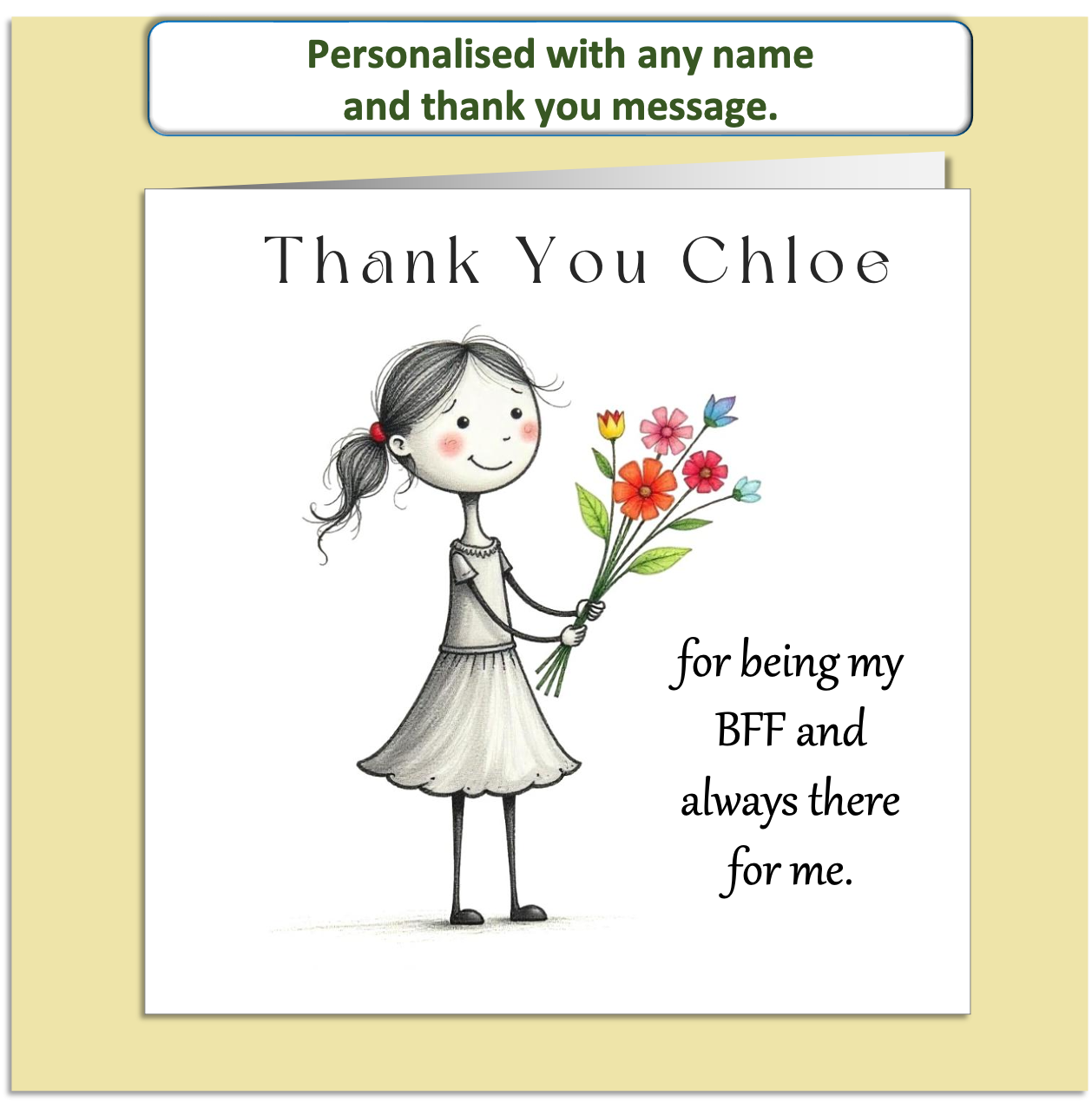 Personalised Thank You Card – Mollie & Doodle Flower Girl  – Custom Name & Message