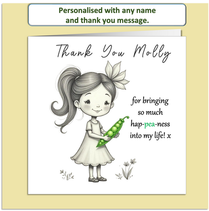 Personalised Thank You Card – Mollie & Doodle Hap-PEA-ness Design – Custom Name & Message