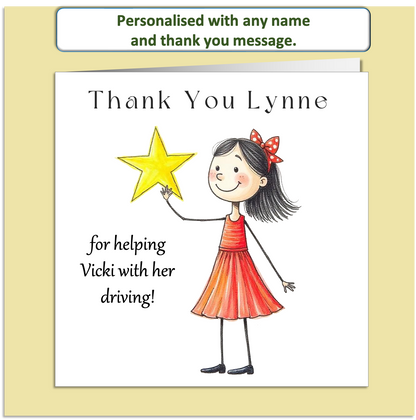 Personalised Thank You Card – Mollie & Doodle Shining Star Girl – Custom Name & Message