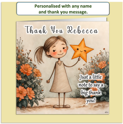 Personalised Thank You Card – Mollie & Doodle Character – Custom Name & Message