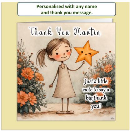 Personalised Thank You Card – Mollie & Doodle Character – Custom Name & Message