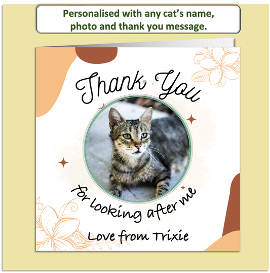 Personalised Cat Thank You Card – Custom Photo & Name – Pet Sitter Thank You
