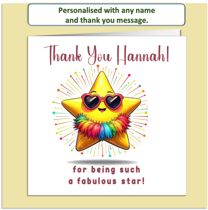 Personalised Thank You Card – Fabulous Star Design – Custom Name & Message
