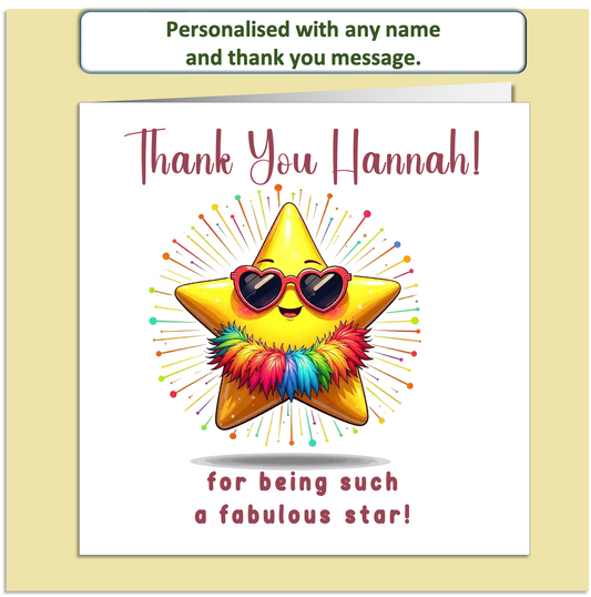 Personalised Thank You Card – Fabulous Star Design – Custom Name & Message