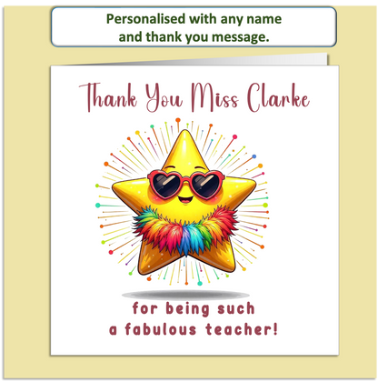Personalised Thank You Card – Fabulous Star Design – Custom Name & Message