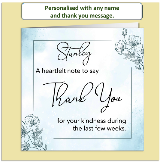 Personalised Thank You Card – Watercolour Floral Design – Custom Name & Message