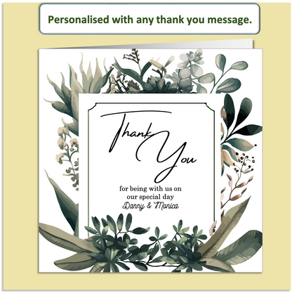 Personalised Thank You Card – Elegant Botanical Wedding Design – Custom Message
