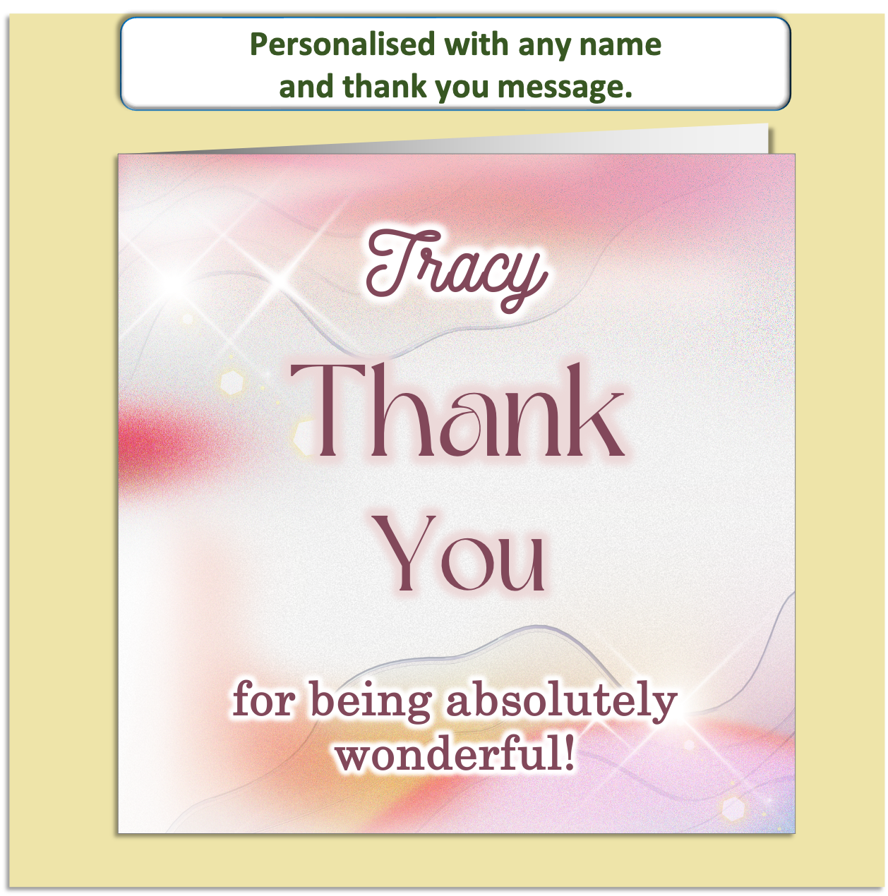 Personalised Thank You Card – Sparkling Light Design – Custom Name & Message