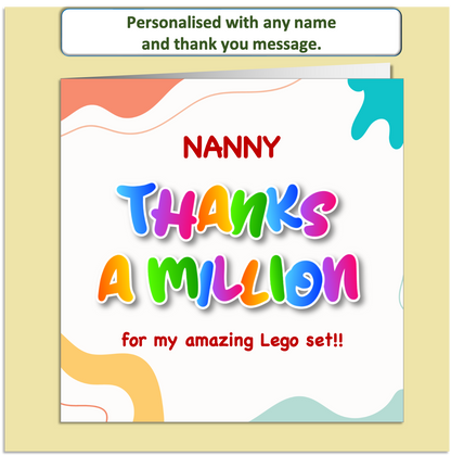 Personalised Thank You Card – Bright Rainbow "Thanks a Million" Design – Custom Name & Message