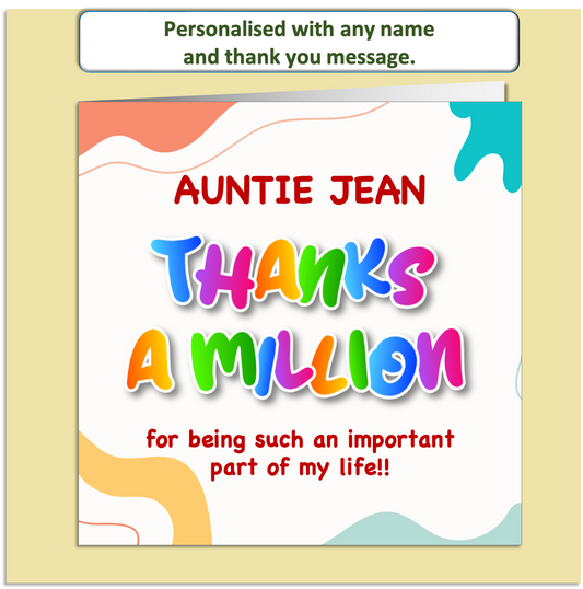Personalised Thank You Card – Bright Rainbow "Thanks a Million" Design – Custom Name & Message