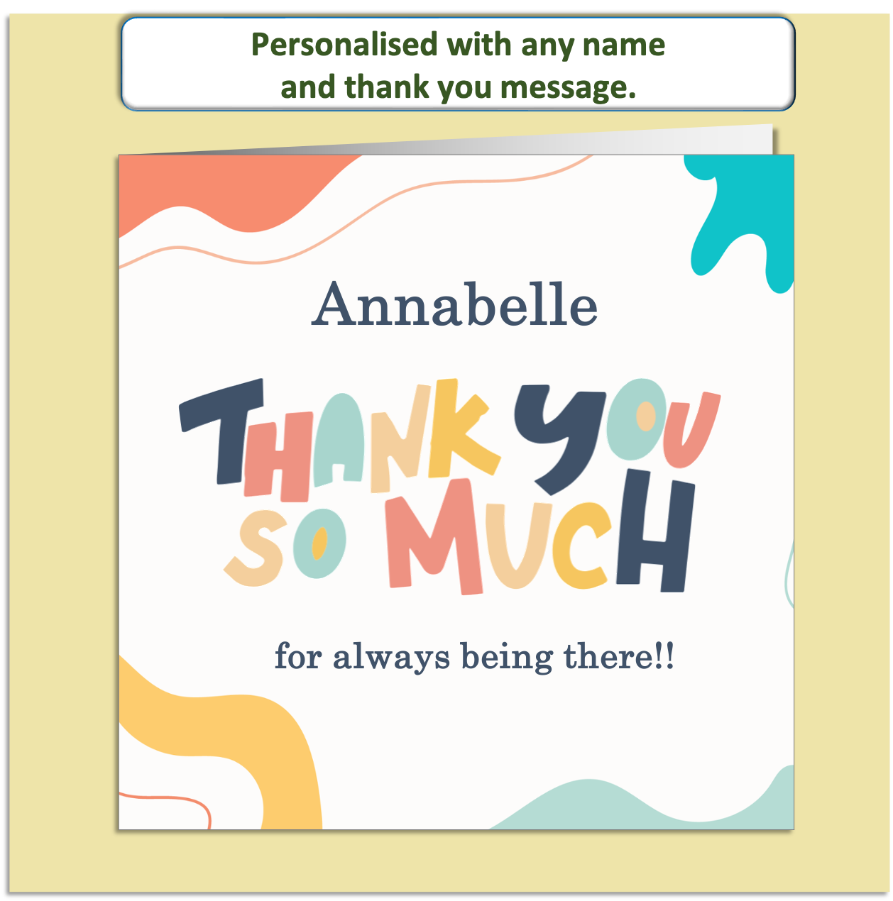 Personalised Thank You Card – Colourful Abstract Design – Custom Name & Message