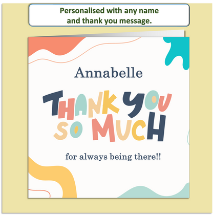 Personalised Thank You Card – Colourful Abstract Design – Custom Name & Message