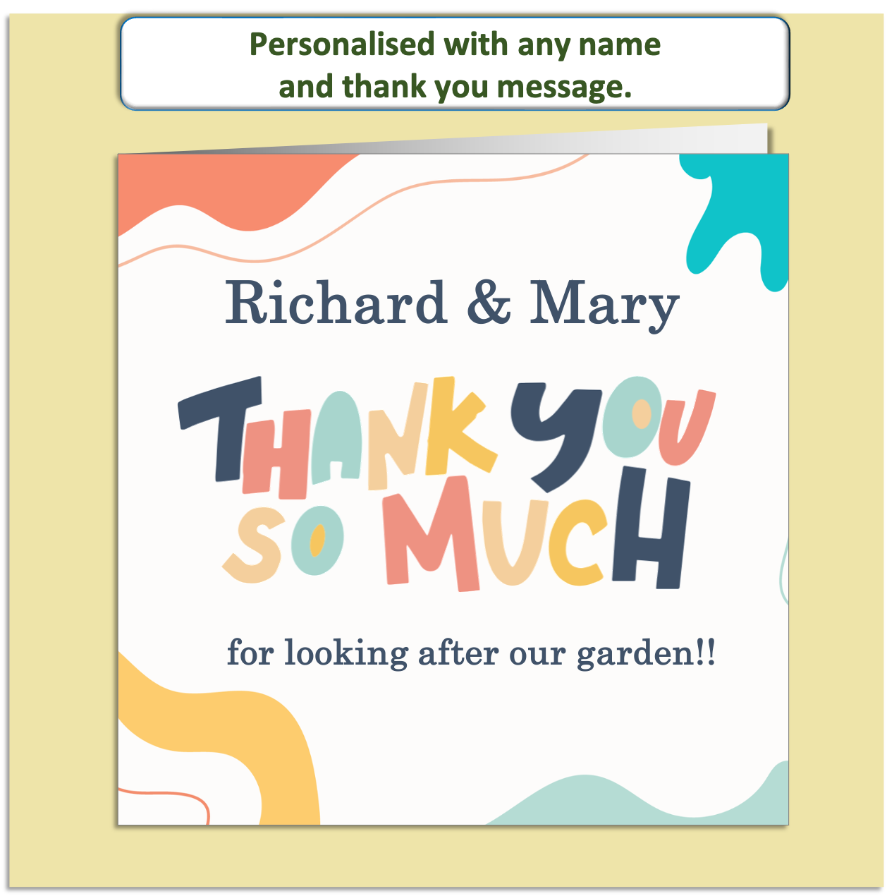 Personalised Thank You Card – Colourful Abstract Design – Custom Name & Message