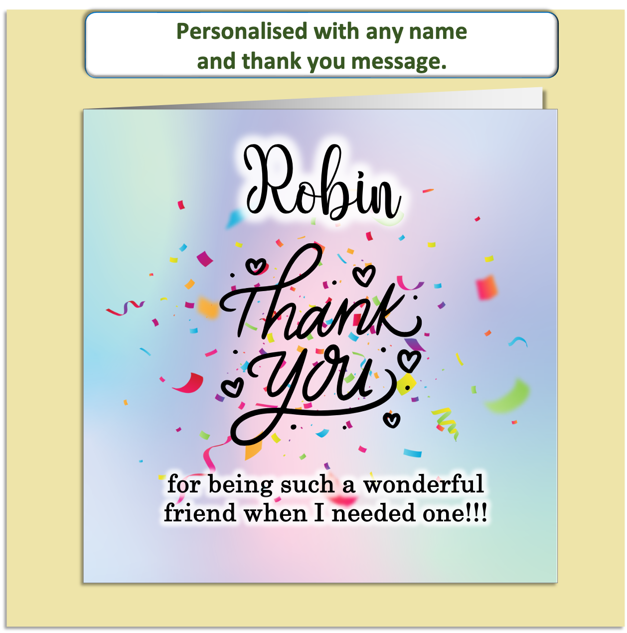 Personalised Thank You Card – Custom Name & Message – Celebration Design