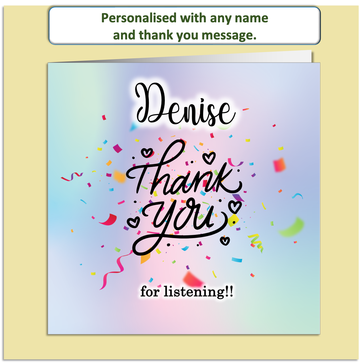 Personalised Thank You Card – Custom Name & Message – Celebration Design
