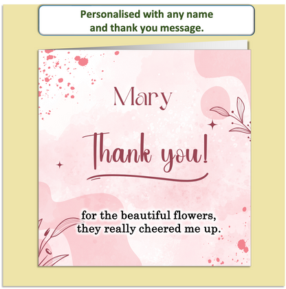 Personalised Thank You Card – Custom Name & Message – Pink Floral Design