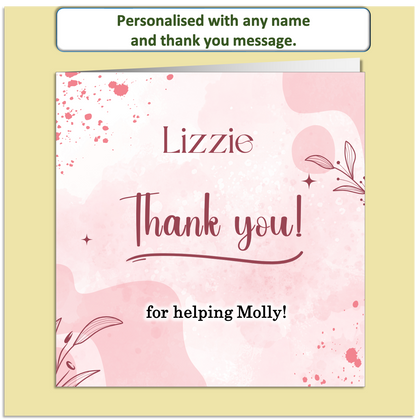 Personalised Thank You Card – Custom Name & Message – Pink Floral Design
