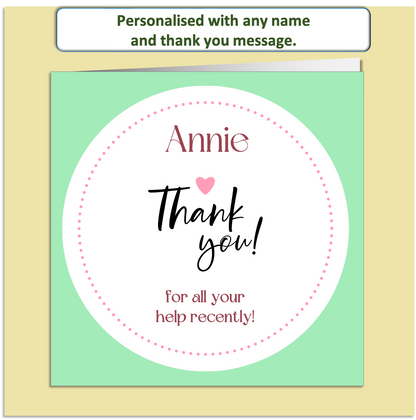 Personalised Thank You Card – Custom Name & Message – Elegant Mint Green Design
