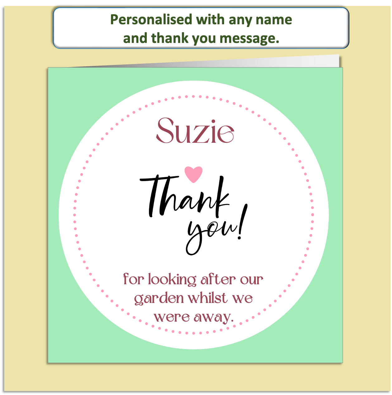 Personalised Thank You Card – Custom Name & Message – Elegant Mint Green Design