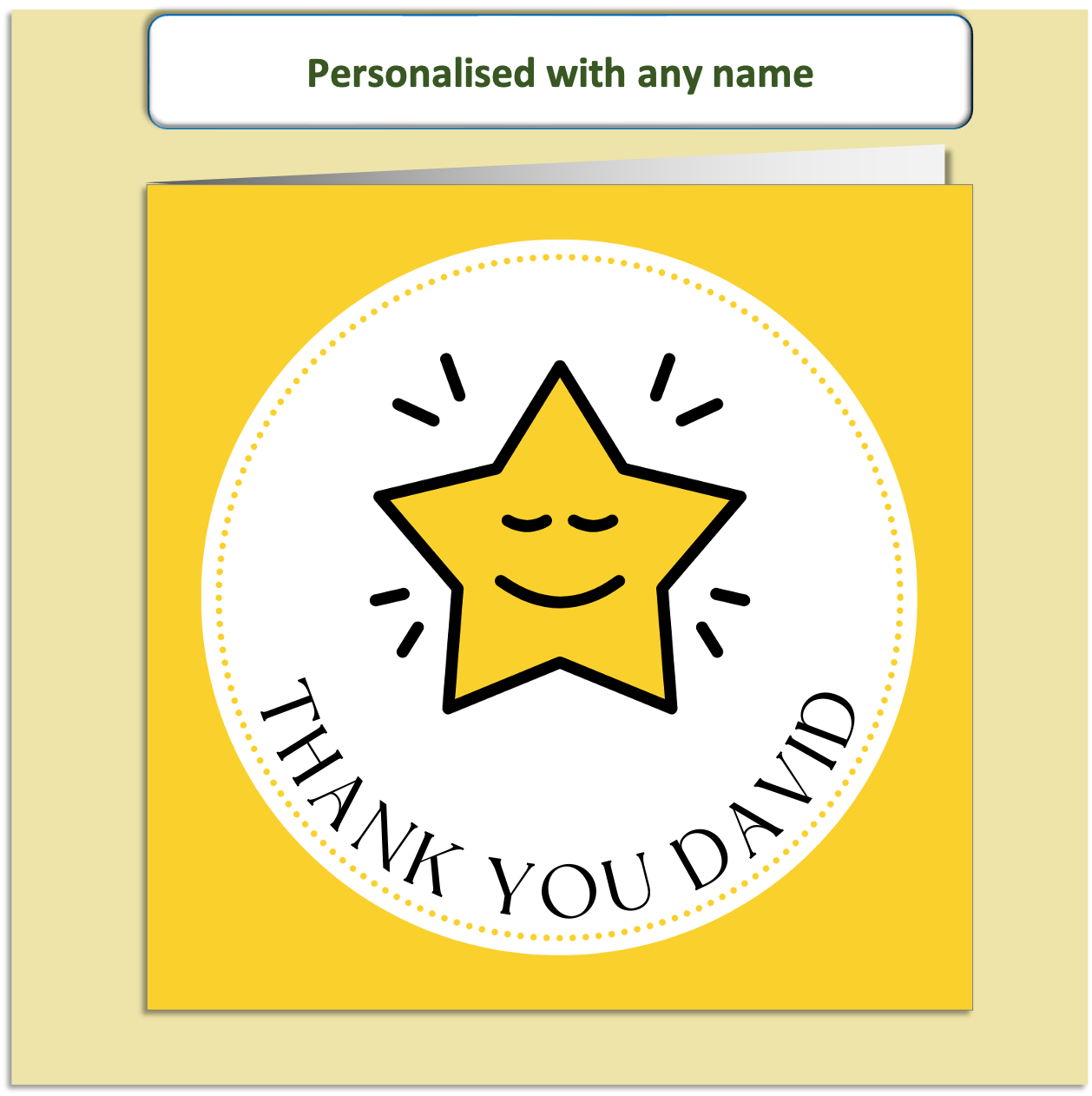 Personalised Thank You Card – Smiling Star Design – Custom Name