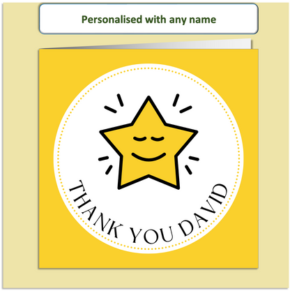 Personalised Thank You Card – Smiling Star Design – Custom Name