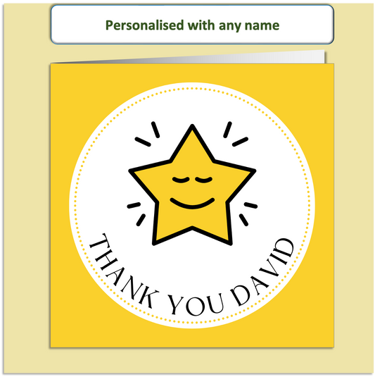 Personalised Thank You Card – Smiling Star Design – Custom Name