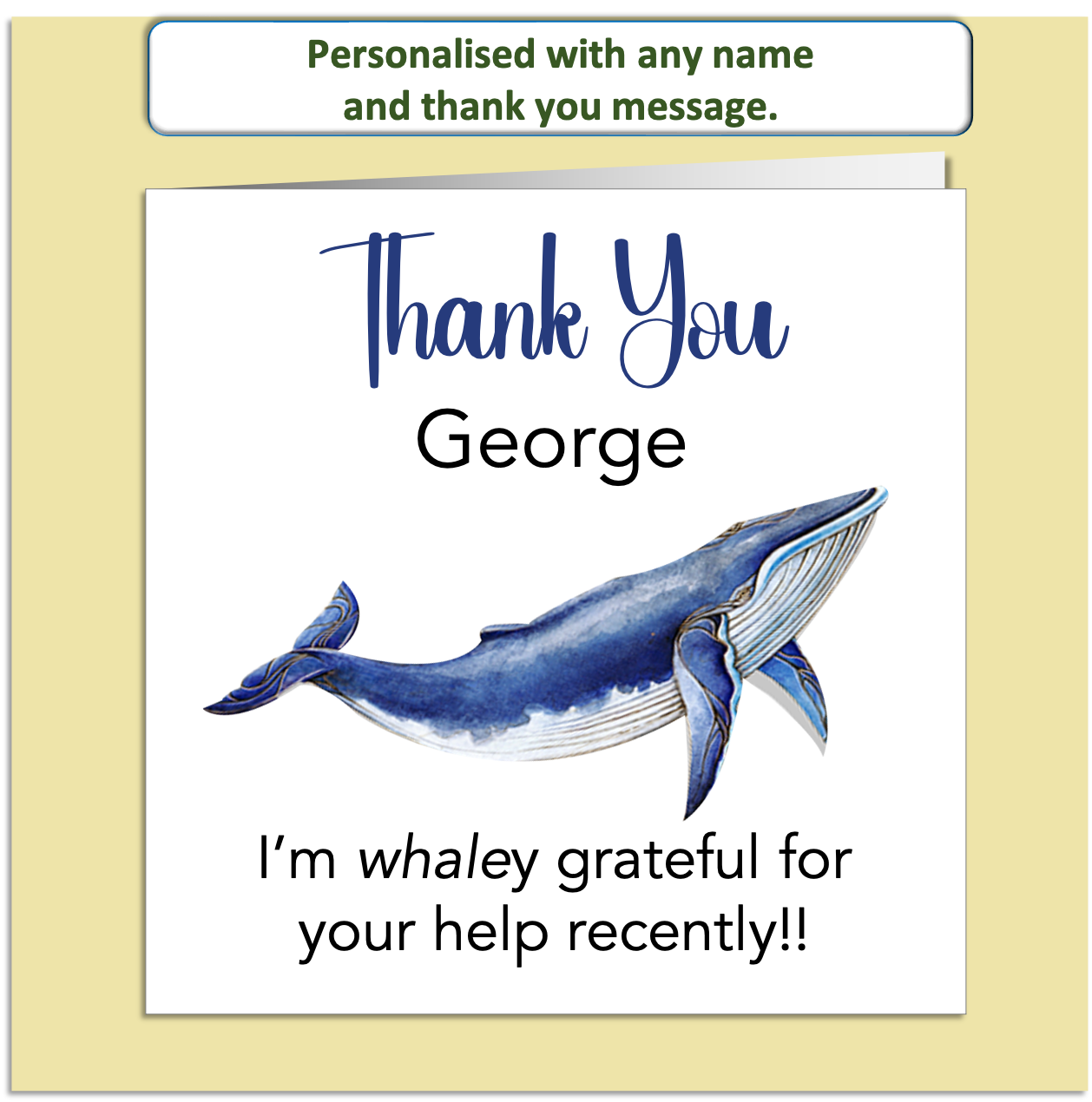 Personalised Thank You Card – Whaley Appreciate You – Custom Name & Message