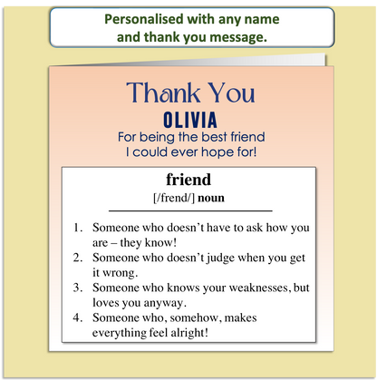 Personalised Thank You Card – Friendship Definition Design – Custom Name & Message