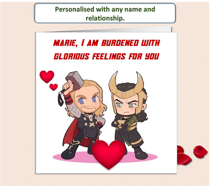 Personalised Marvel Valentine Card - burdened with glorious feelings