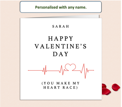 Personalised You Make My Heart Race Valentine Card