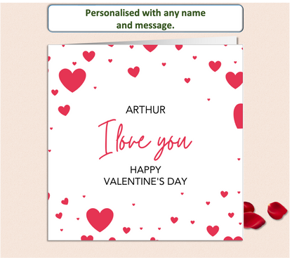 Personalised Red Heart I Love You Valentine Card