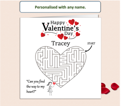 Personalised 'Mollie and Doodle' Maze Valentine Card - find way to my heart