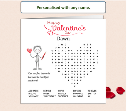 Personalised 'Mollie and Doodle' Wordsearch Valentine Card - Doodle