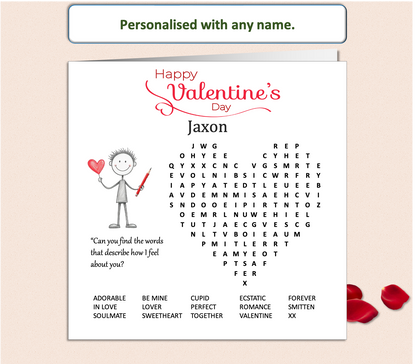 Personalised 'Mollie and Doodle' Wordsearch Valentine Card - Doodle