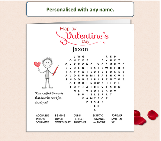 Personalised 'Mollie and Doodle' Wordsearch Valentine Card - Doodle