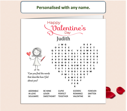 Personalised 'Mollie and Doodle' Wordsearch Valentine Card - Mollie