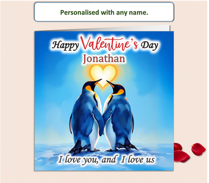 Personalised I Love You, I Love Us Penguin Valentine Card
