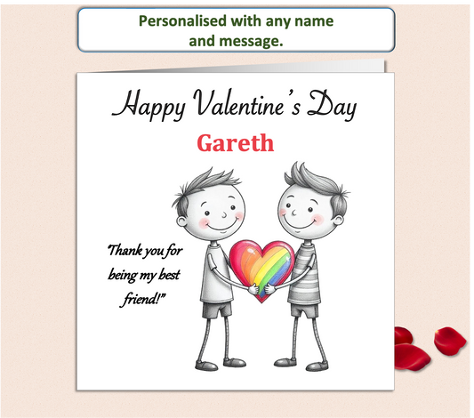 Personalised 'Mollie and Doodle' LGBTQ+ men Valentine Card - rainbow heart