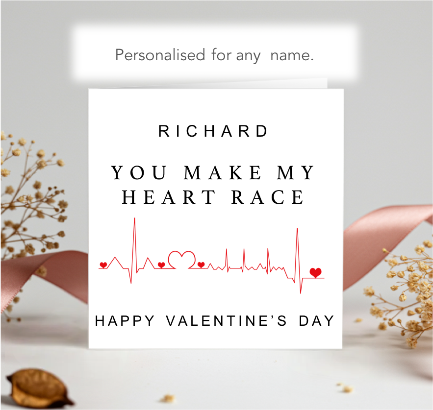 Personalised You Make My Heart Race Happy Valentine's Day Card