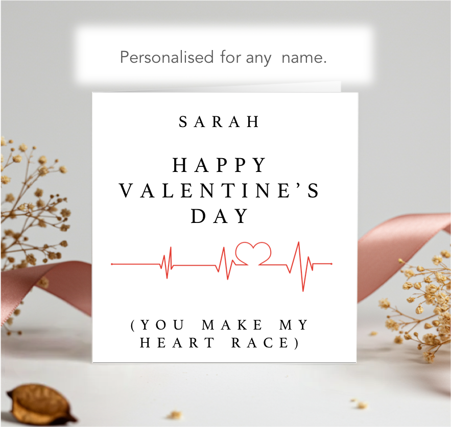 Personalised You Make My Heart Race Valentine Card