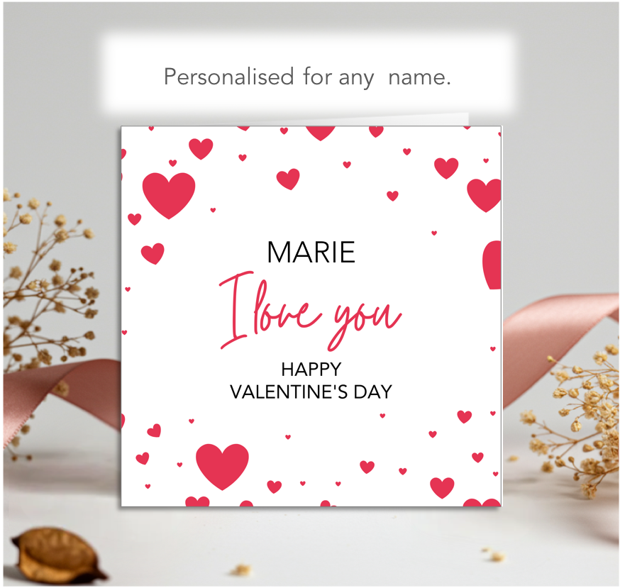Personalised Red Heart I Love You Valentine Card