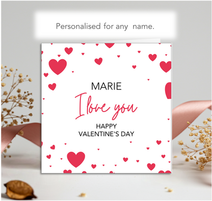 Personalised Red Heart I Love You Valentine Card